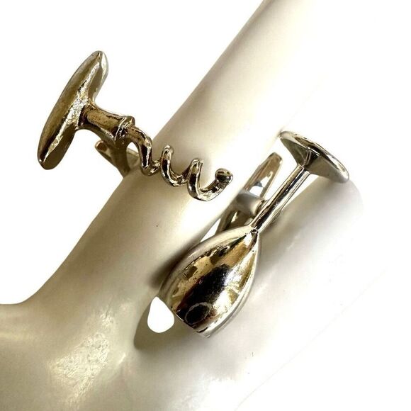VINTAGE WINE GLASS AND CORKSCREW CUFFLINKS - Picture 4 of 7